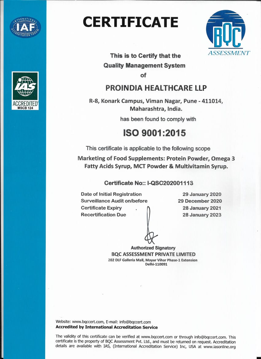 Proindia Healthcare ISO 9001 : 2015 CERTIFICATE